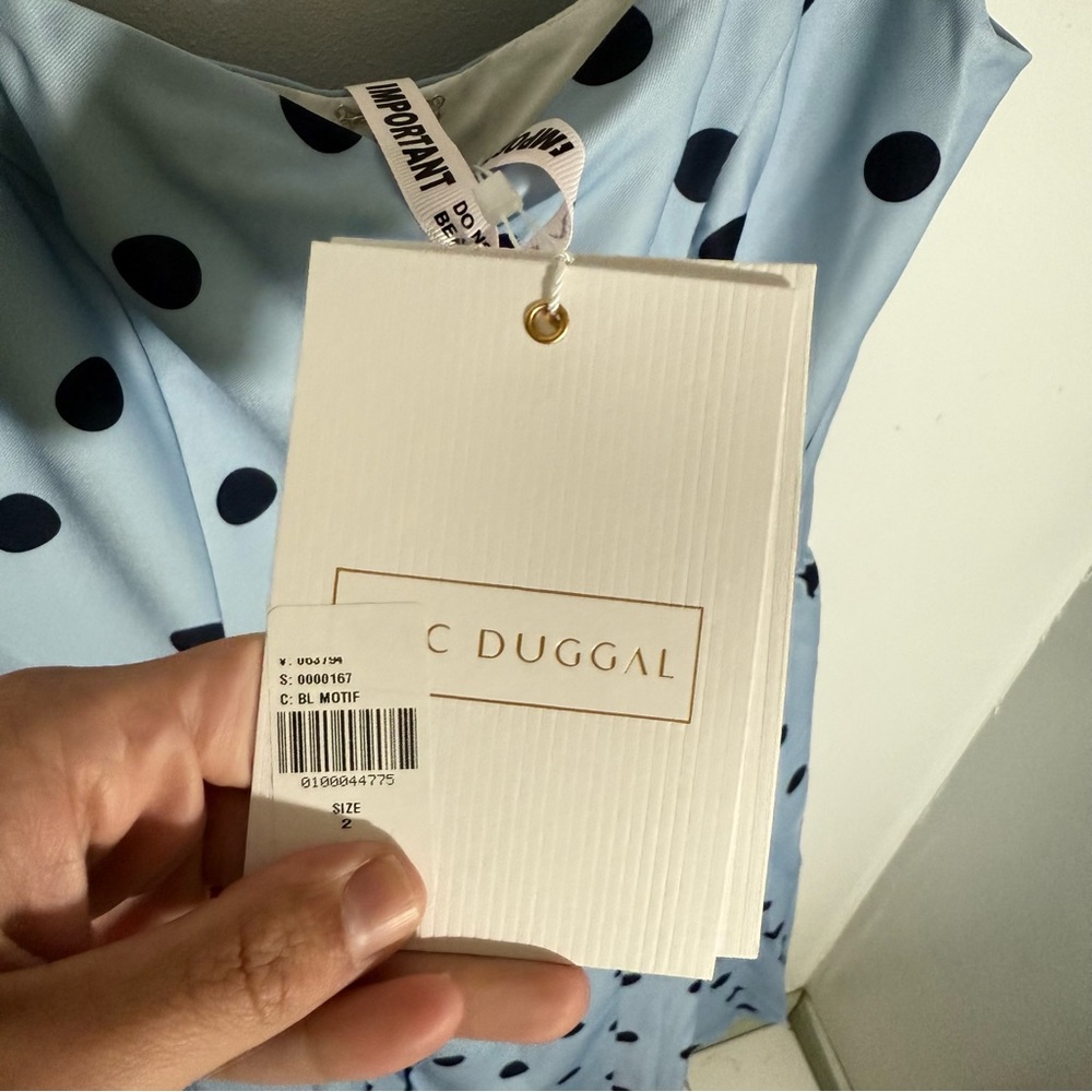 NWT Mac Duggal Blue Polka-Dot Square-Neck A-Line Midi Dress - Picture 8 of 11